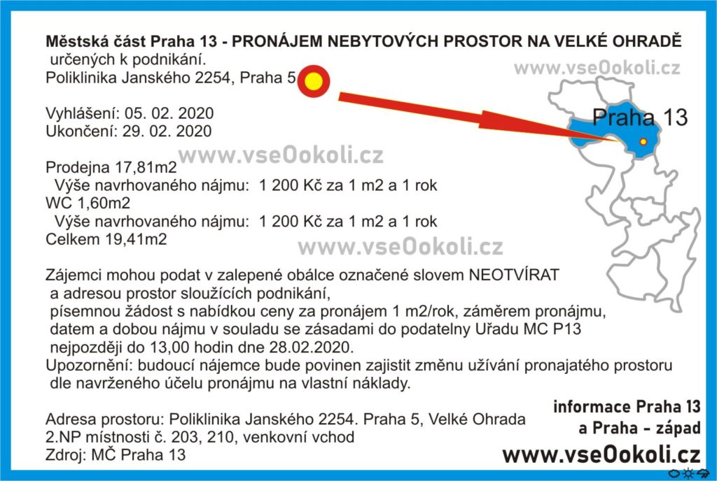 PRONÁJEM NEBYTOVÝCH PROSTOR NA VELKÉ OHRADĚ